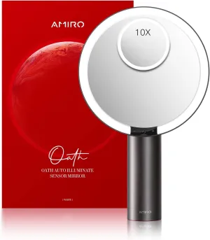 AMIRO 9" Lighted Makeup Mirror with Smart Sensor & Touch-Control, 3 Colors & 6 Brightness, Rechargeable & Cordless, Memory Function, Free Rotation-Black