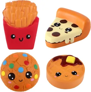 Anboor Squishies Pizza,Cookies,Chocolate Cake and French Fries Kawaii Scented Soft Slow Rising Simulation Simulation Food Squishies Stress Relief Kids Toy Collection Decorative Props,4 Pcs