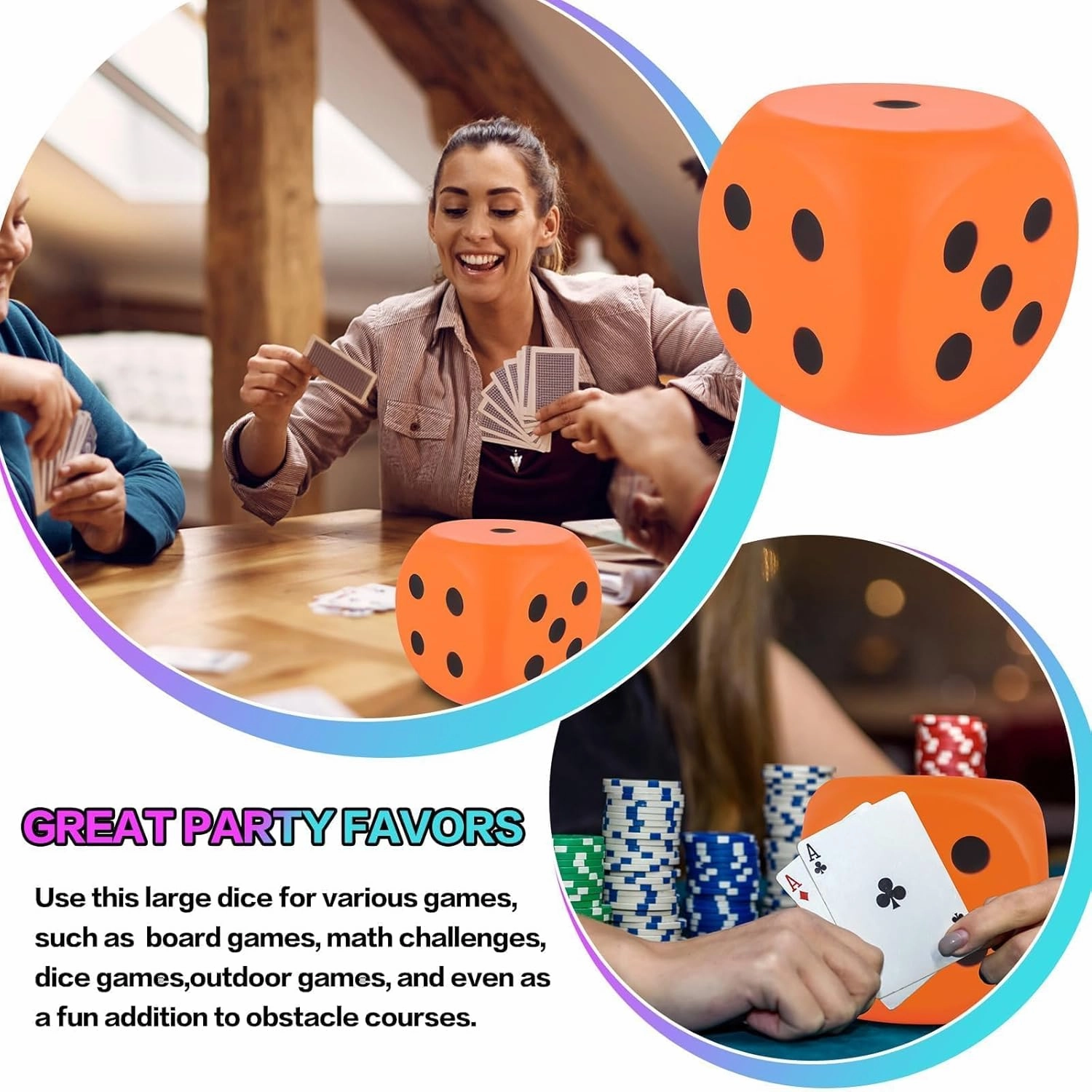 Anboor 5.9'' Large Dice Squishies Foam Dice Jumbo Squeeze Toys, Giant Dice Game Collection Decorative Props(Orange)
