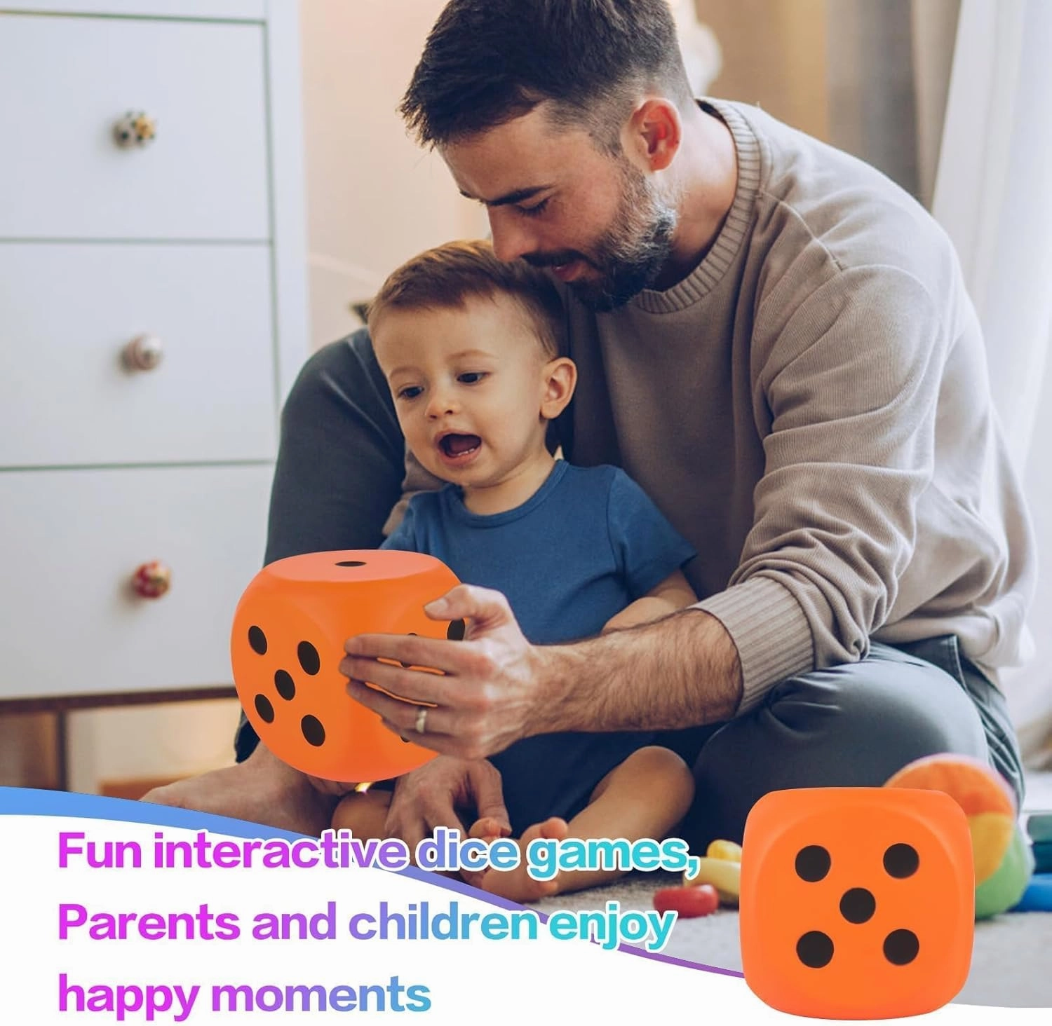 Anboor 5.9'' Large Dice Squishies Foam Dice Jumbo Squeeze Toys, Giant Dice Game Collection Decorative Props(Orange)