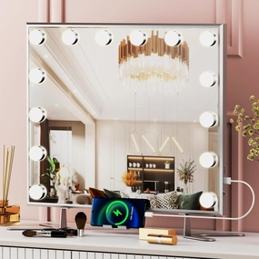 Anbuy Hollywood Vanity Mirror with Lights, Large Vanity Lighted Mirror with 14 LED Bulbs, Hollywood Mirror with Intelligent Induction Control and 3 Color Modes for Bedroom 21.7 x 20.9 Inch Silver
