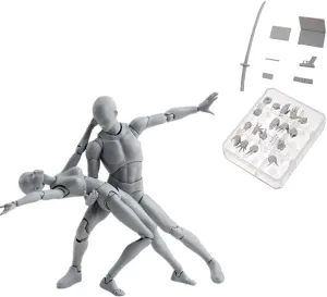 Anime Action Figures Body Kun & Body-Chan DX Drawing Mannequin Figurine Model Set Creative Gift Toy Figure Ornaments Exquisite 6 Inch Gray (Kun and Chan)