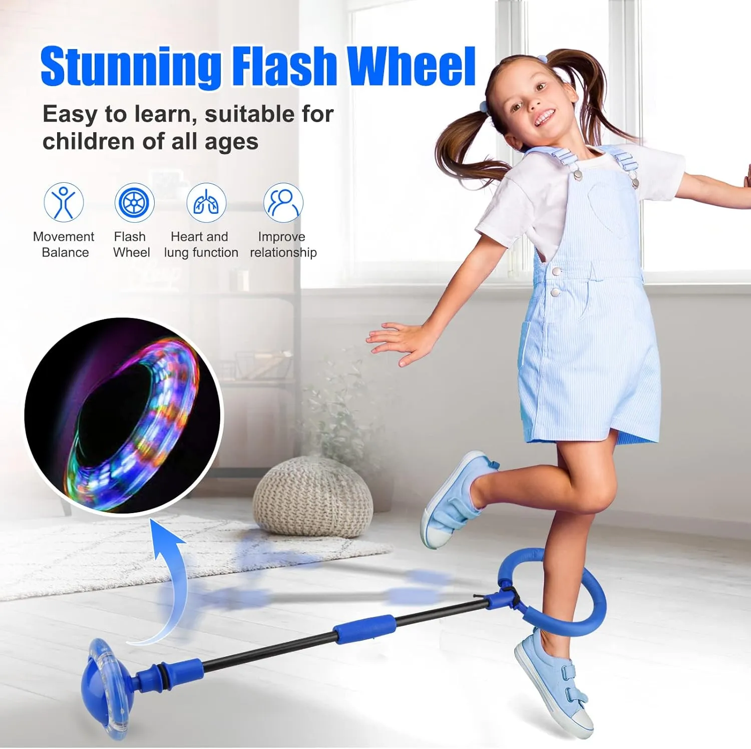 Ankle Skip Ball for Kids - Foldable Flash Wheel Skip Ball, Outside Game Toys for Kids & Adults, Gift for Boys & Girls Age 5 6 7 8 9 10 Years Old, Blue