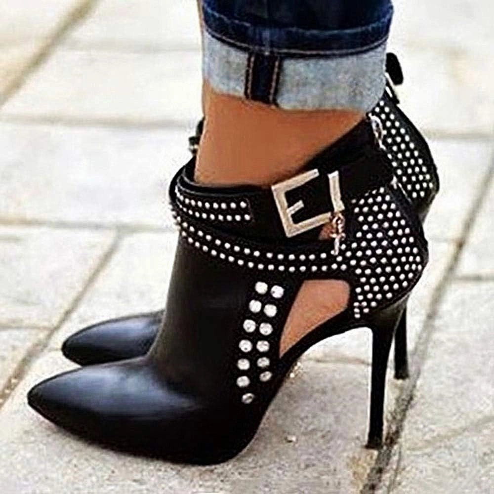 Ankle Boots for Women,Bare Legged Pointed Women's Boots, Rhinestone Booties Black Sexy Stiletto With High Heel