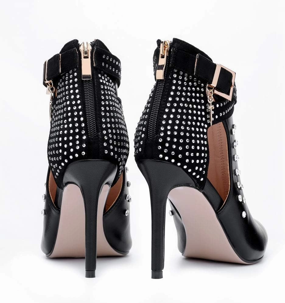 Ankle Boots for Women,Bare Legged Pointed Women's Boots, Rhinestone Booties Black Sexy Stiletto With High Heel