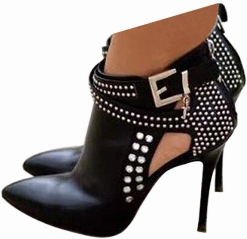 Ankle Boots for Women,Bare Legged Pointed Women's Boots, Rhinestone Booties Black Sexy Stiletto With High Heel