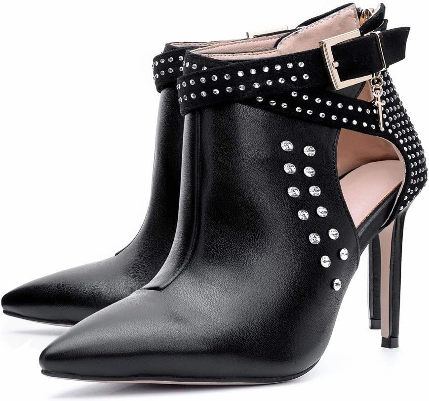 Ankle Boots for Women,Bare Legged Pointed Women's Boots, Rhinestone Booties Black Sexy Stiletto With High Heel