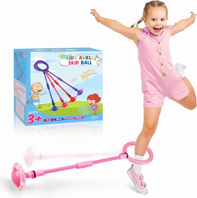 Ankle Skip Ball for Kids - Foldable Double Rod Flash Wheel Skip Ball, Outdoor Game Toys for Kids & Adults, Gift for Boys & Girls Age 5 6 7 8 9 10 Years Old, Pink