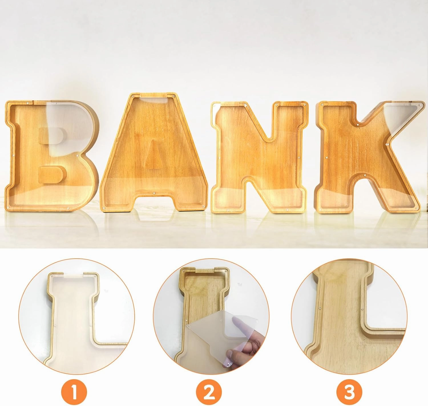 ANOTION 9" Large Piggy Bank for Kids, Wooden Letter Coin Bank for Boys Girls, Personalized Money Saving Bank Gifts for Birthday, Christmas (L)