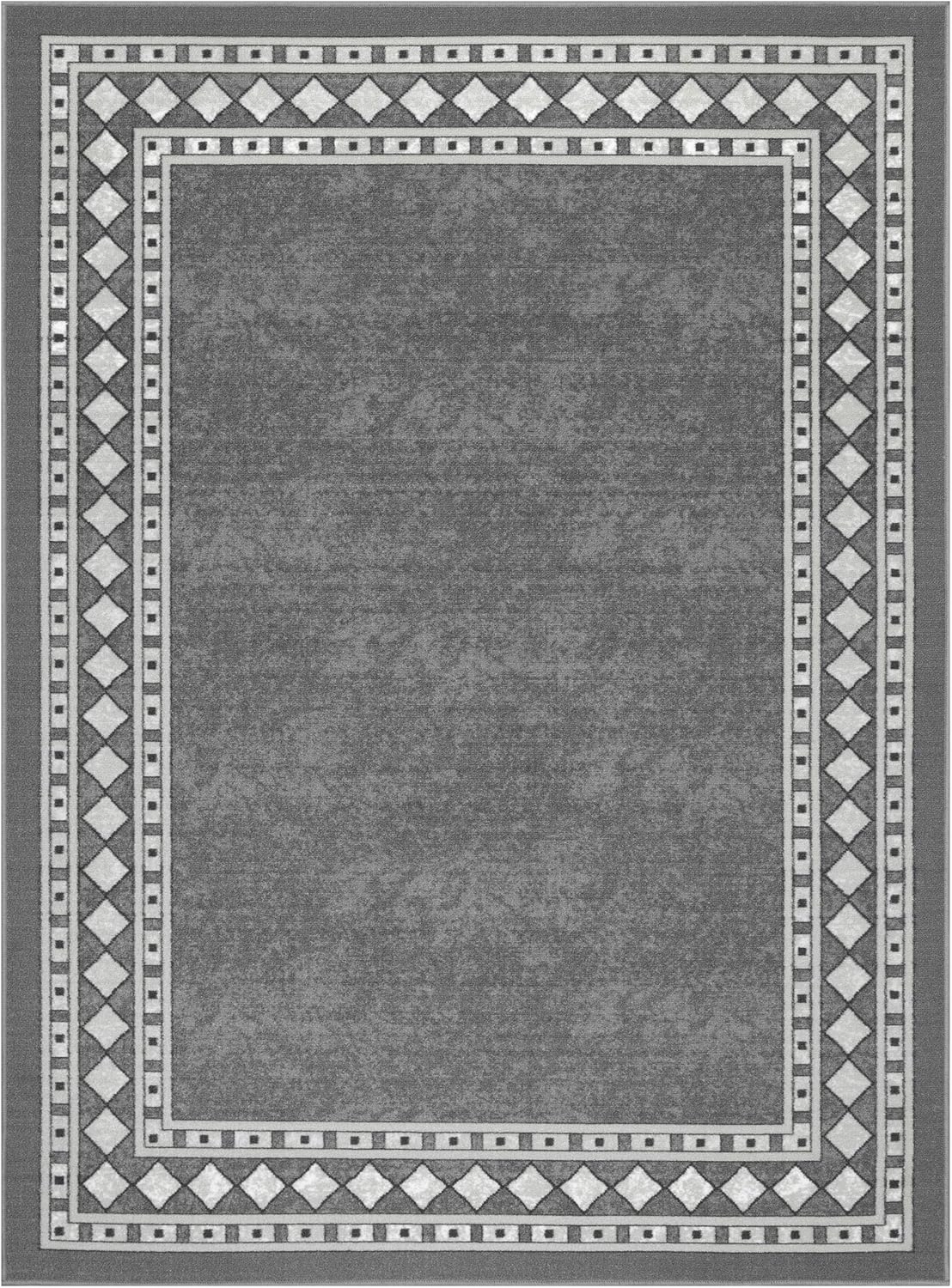 Antep Rugs Alfombras Modern Bordered 5x7 Non-Skid (Non-Slip) Low Profile Pile Rubber Backing Indoor Area Rugs (Gray, 5' x 7')