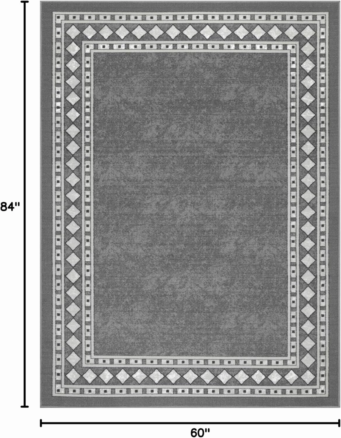 Antep Rugs Alfombras Modern Bordered 5x7 Non-Skid (Non-Slip) Low Profile Pile Rubber Backing Indoor Area Rugs (Gray, 5' x 7')