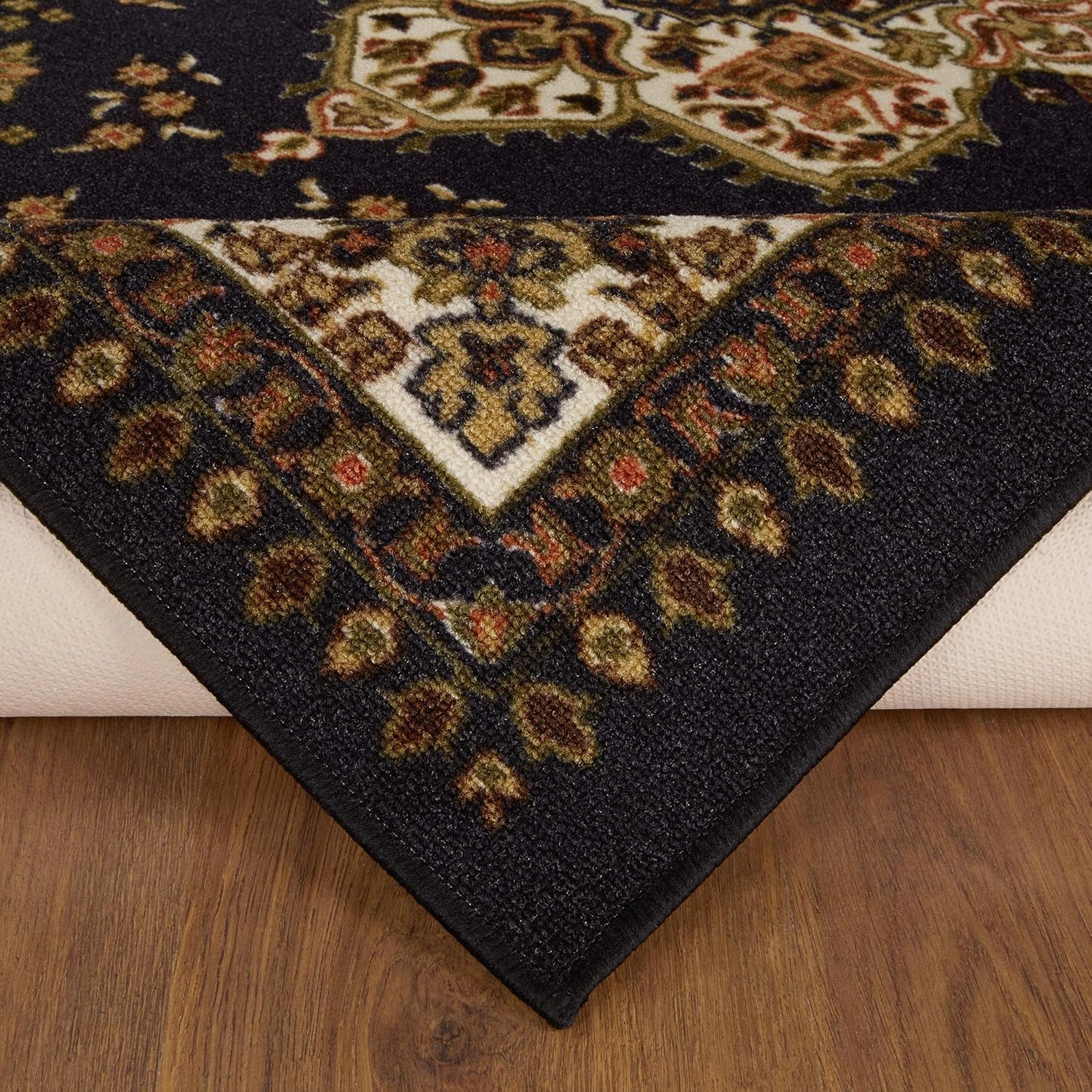 Antep Rugs Alfombras Oriental Traditional 4x6 Non-Skid (Non-Slip) Low Profile Pile Rubber Backing Indoor Area Rugs (Black, 4' x 5'8")