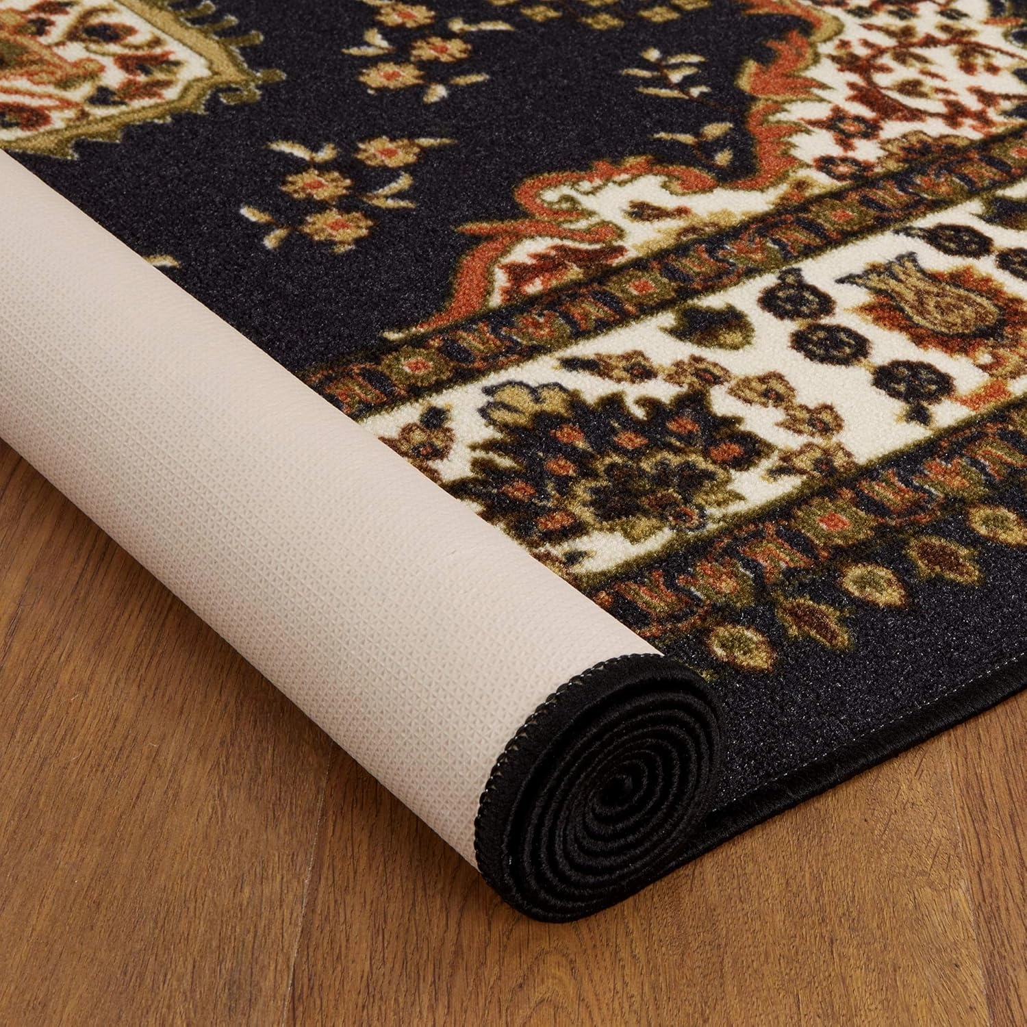 Antep Rugs Alfombras Oriental Traditional 4x6 Non-Skid (Non-Slip) Low Profile Pile Rubber Backing Indoor Area Rugs (Black, 4' x 5'8")