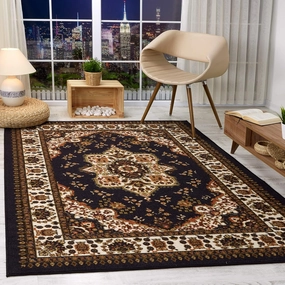 Antep Rugs Alfombras Oriental Traditional 4x6 Non-Skid (Non-Slip) Low Profile Pile Rubber Backing Indoor Area Rugs (Black, 4' x 5'8")