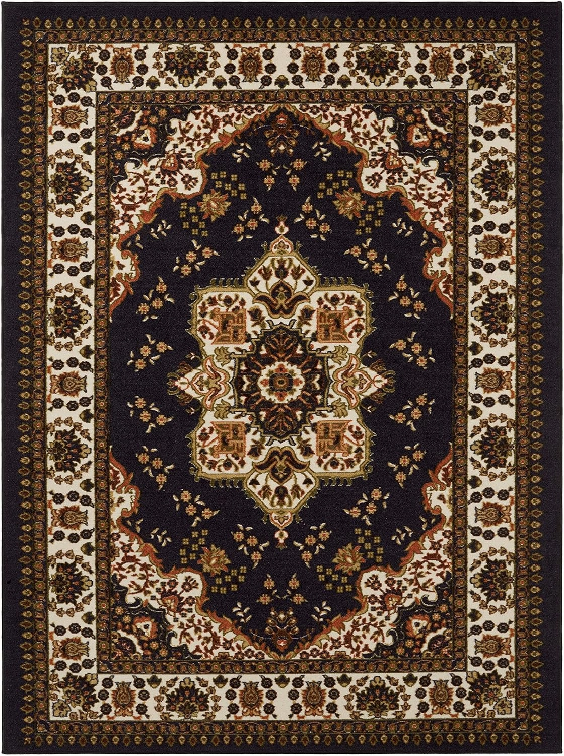 Antep Rugs Alfombras Oriental Traditional 4x6 Non-Skid (Non-Slip) Low Profile Pile Rubber Backing Indoor Area Rugs (Black, 4' x 5'8")