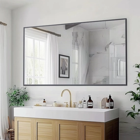 Antok Bathroom Mirror, 55"x30" Wall Mirror, Decorative Mirrors Vanity Mirror Aluminum Alloy Frame Contemporary Rectangular Hanging Mirror for Living Room Bathroom Entryway,Black,Rect Corner