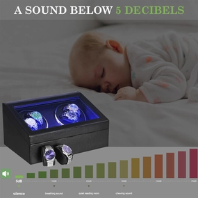 ANWBROAD Watch Winder for Automatic Watches 4 Watch Rotator and 6 Extra Storages with Super Quiet Mabuchi Motor and LED Backlight Turner Carbon Fiber Shaker 5 Rotating Modes USB UJWW002F