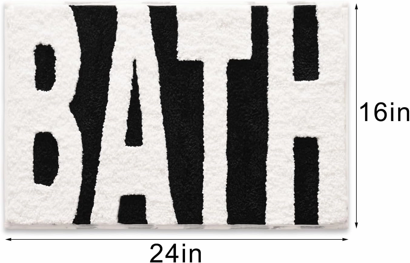 Anybar Bathroom Rug Black and White Bath Mats Non Slip Floor Mat, Thick Soft Shaggy Bath Rugs Cute Bathroom Deocr, Super Absorbent Bathmat Machine Washable Carpet for Shower 16 x 24‘’