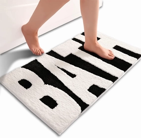 Anybar Bathroom Rug Black and White Bath Mats Non Slip Floor Mat, Thick Soft Shaggy Bath Rugs Cute Bathroom Deocr, Super Absorbent Bathmat Machine Washable Carpet for Shower 16 x 24‘’