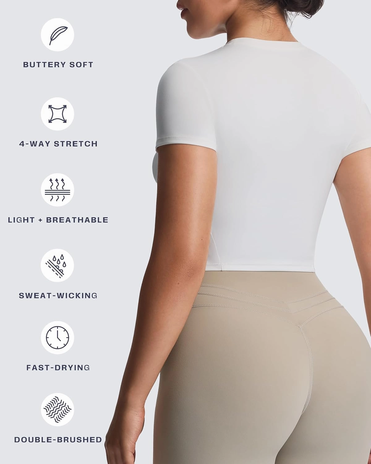 Aoxjox Women's Workout Short Sleeve T-Shirts Crew Neck Without Padded Baby Tee Athletic Gym Yoga Crop Tops