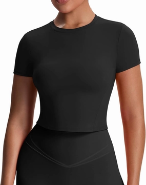 Aoxjox Women's Workout Short Sleeve T-Shirts Crew Neck Without Padded Baby Tee Athletic Gym Yoga Crop Tops