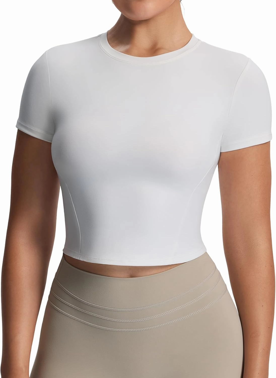 Aoxjox Women's Workout Short Sleeve T-Shirts Crew Neck Without Padded Baby Tee Athletic Gym Yoga Crop Tops