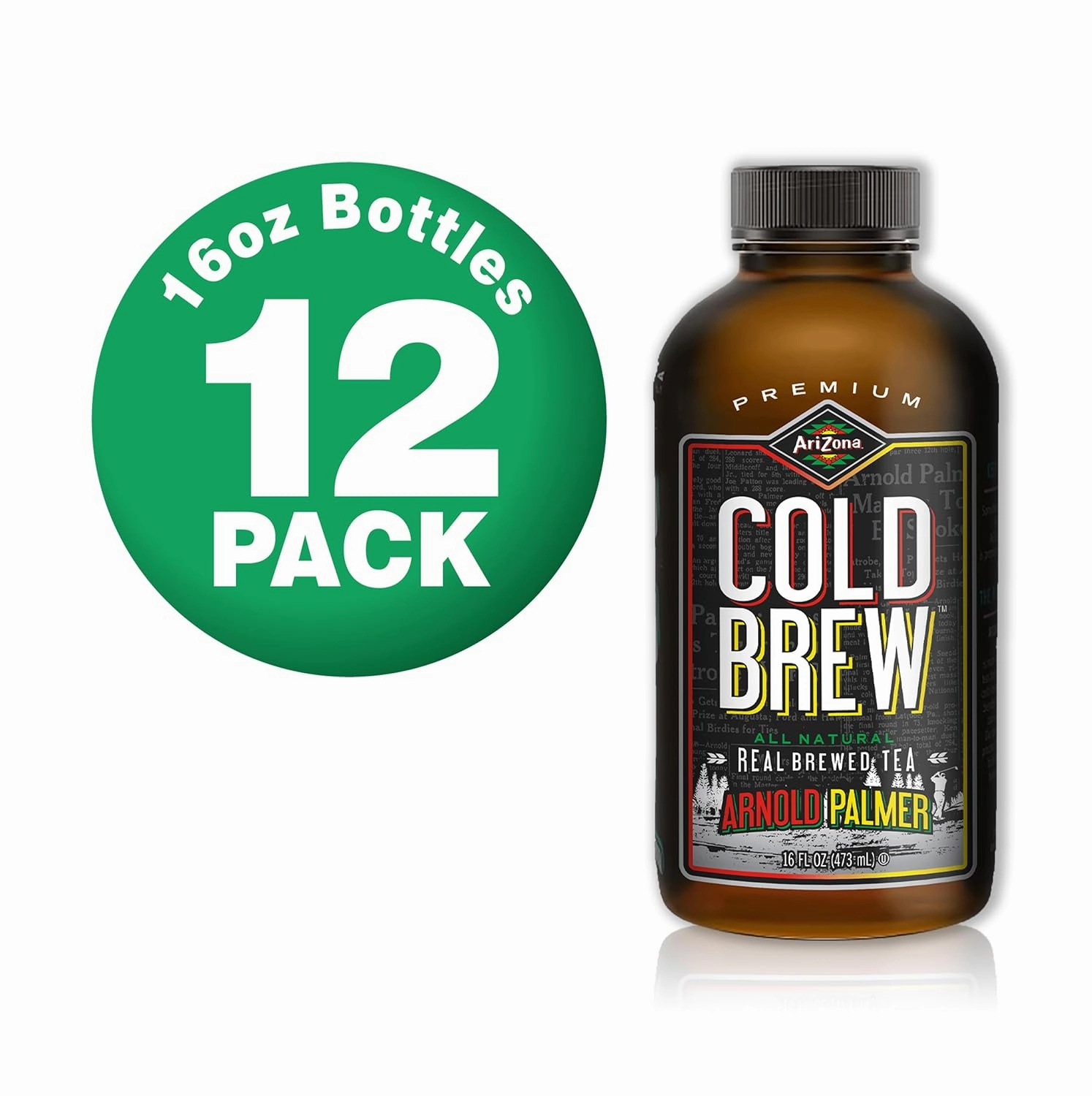 AriZona Arnold Palmer - Premium Cold Brew Iced Tea Half and Half Lemonade with Cane Sugar, 16 Fl Oz (Pack of 12)
