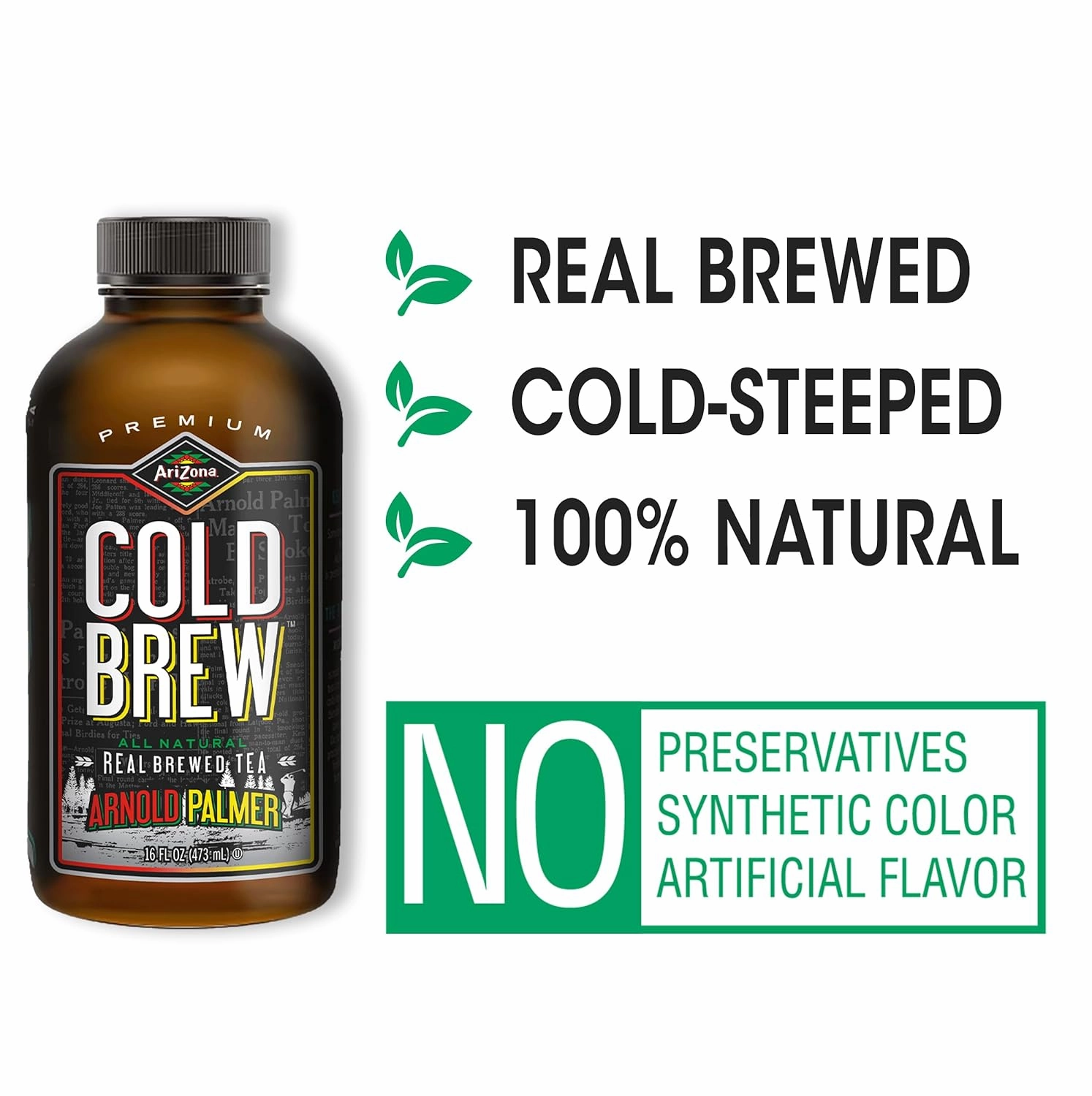 AriZona Arnold Palmer - Premium Cold Brew Iced Tea Half and Half Lemonade with Cane Sugar, 16 Fl Oz (Pack of 12)