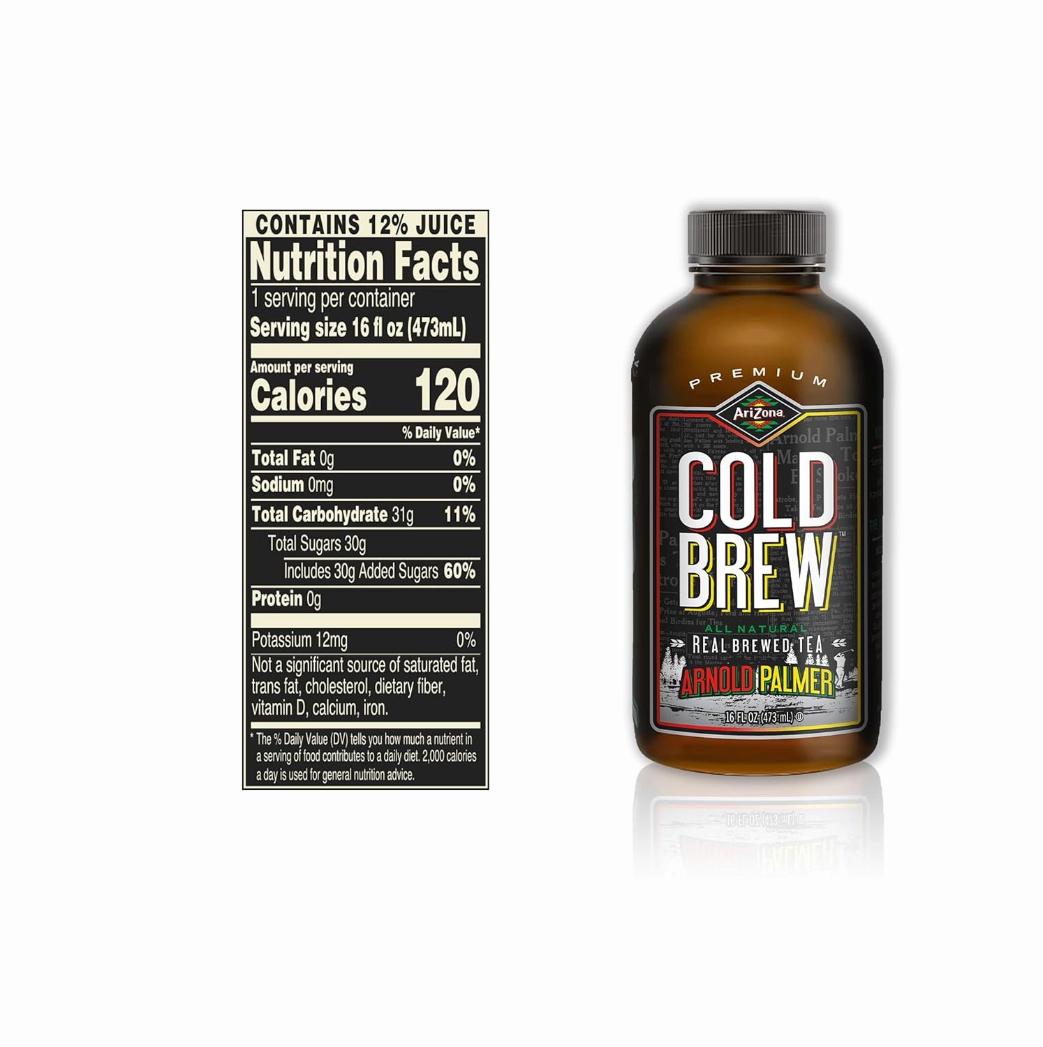 AriZona Arnold Palmer - Premium Cold Brew Iced Tea Half and Half Lemonade with Cane Sugar, 16 Fl Oz (Pack of 12)