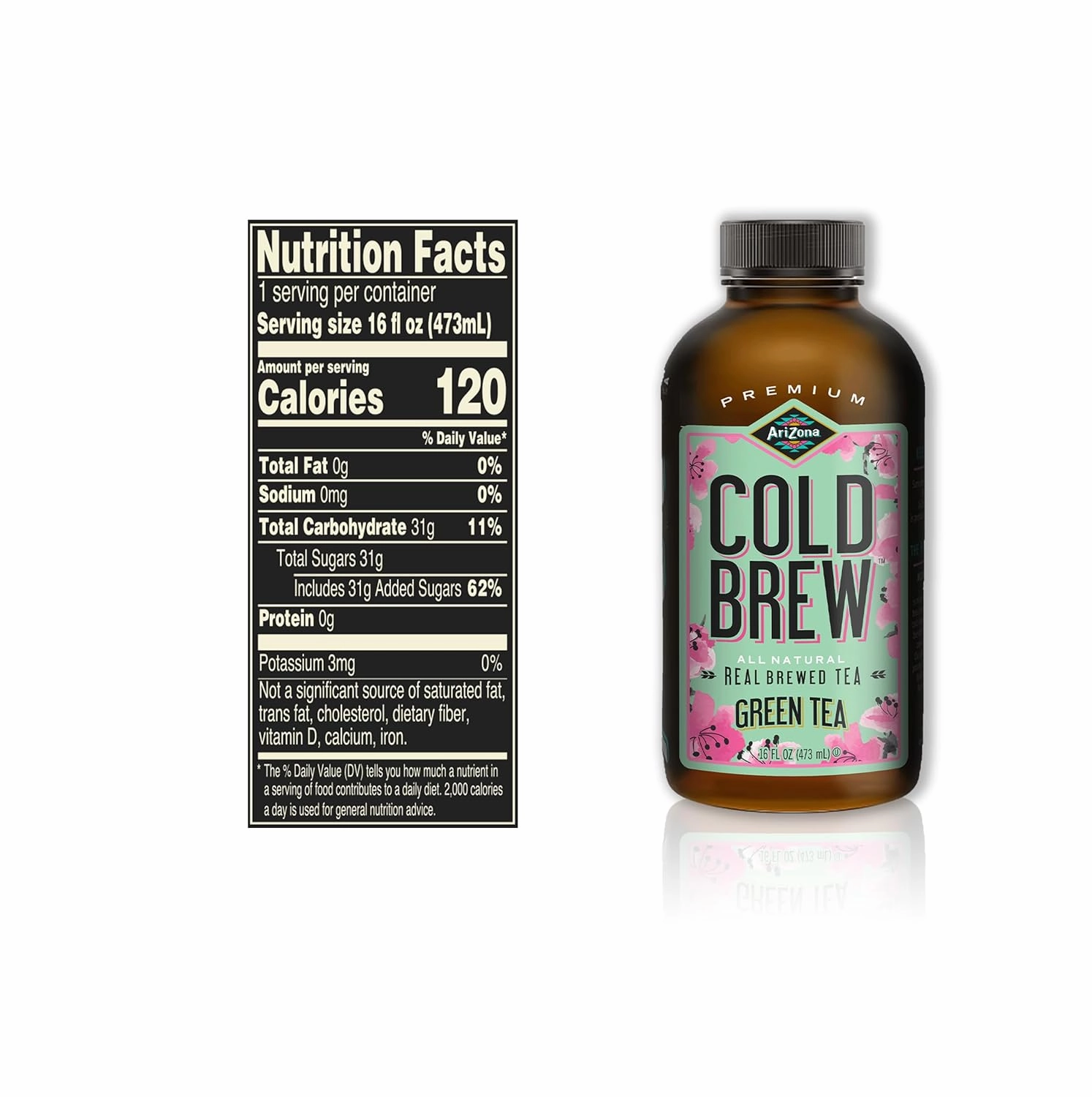 AriZona Cold Brew Green Tea - Premium Cold Brew Iced Tea with Cane Sugar (Pack of 12)