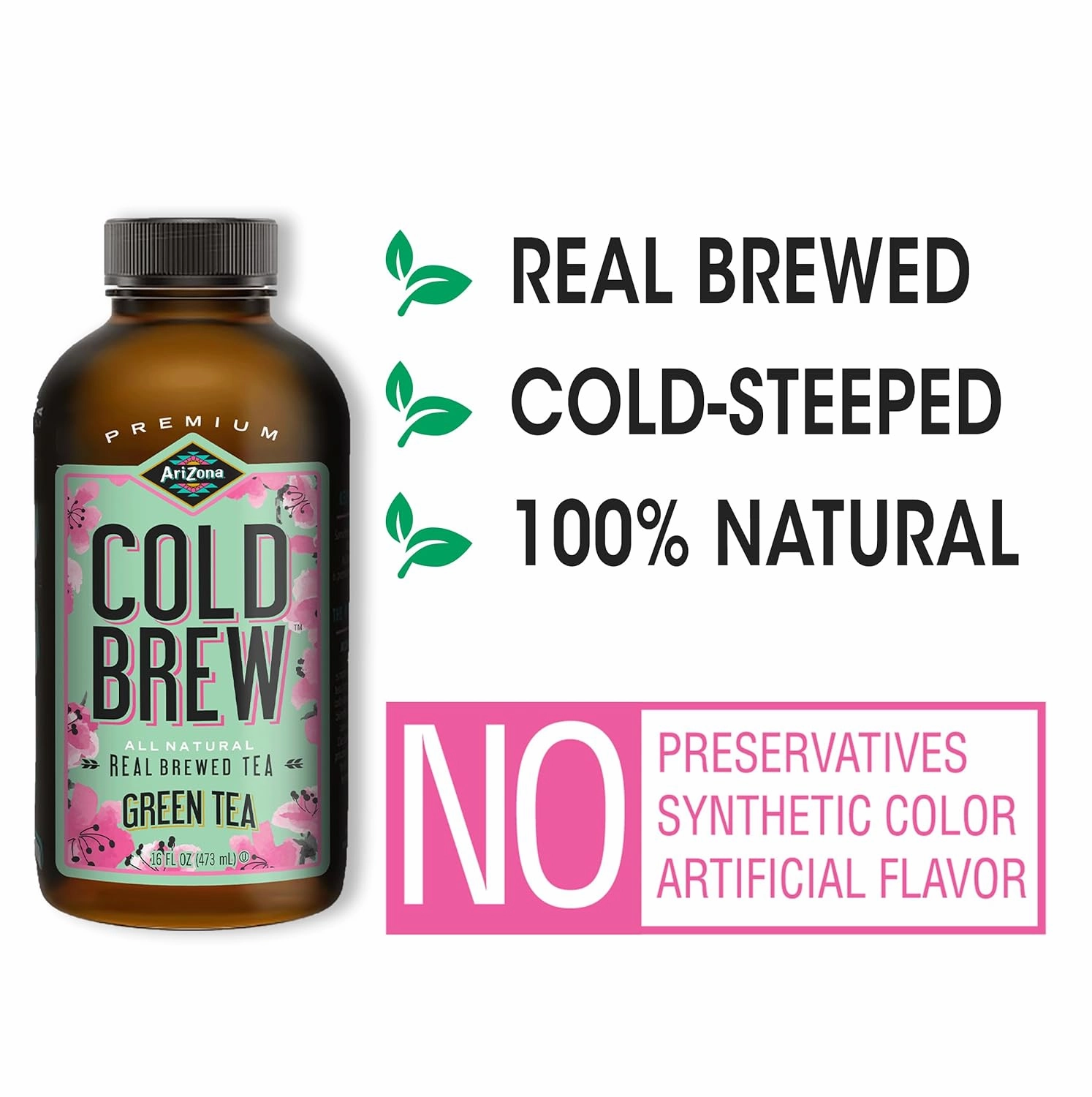 AriZona Cold Brew Green Tea - Premium Cold Brew Iced Tea with Cane Sugar (Pack of 12)