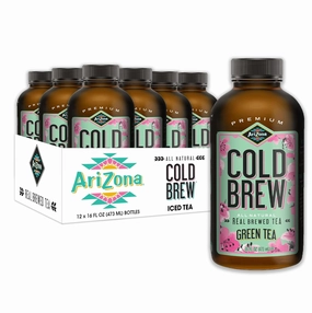 AriZona Cold Brew Green Tea - Premium Cold Brew Iced Tea with Cane Sugar (Pack of 12)