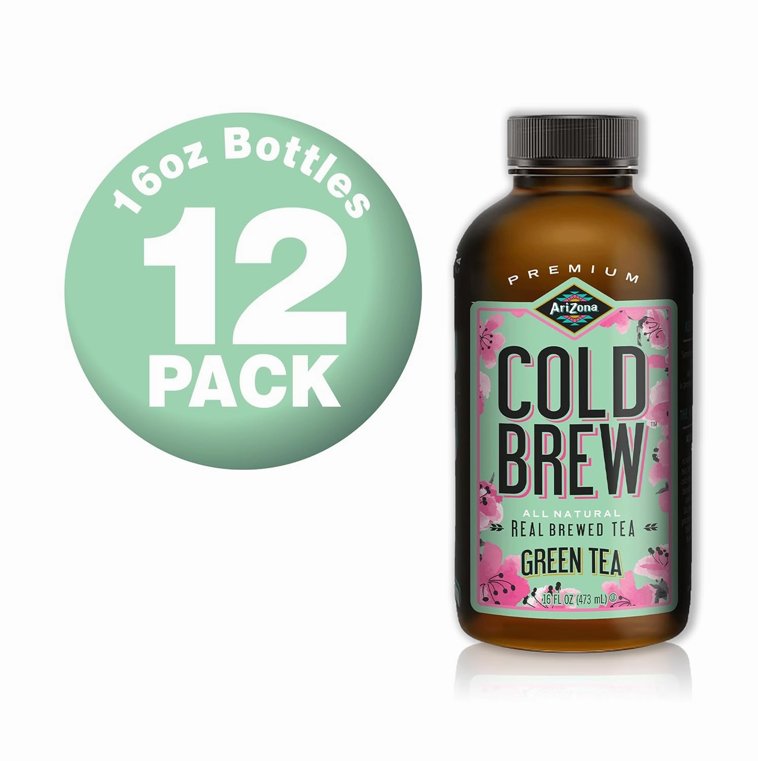 AriZona Cold Brew Green Tea - Premium Cold Brew Iced Tea with Cane Sugar (Pack of 12)