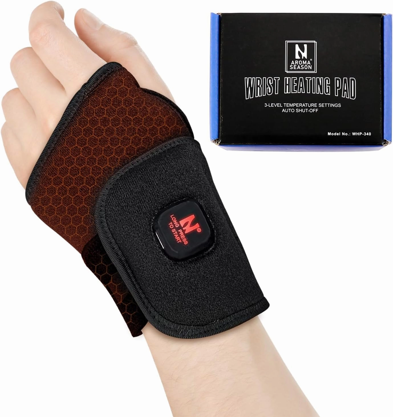 Aroma Season Heated Wrist Wrap, Carpal Tunnel Relief Heating Pad Cordless, Heating Wrist Hand Wrap Brace, De Quervain‘s Tenosynovitis Brace 3000 mAh Rechargeable Battery (Black)