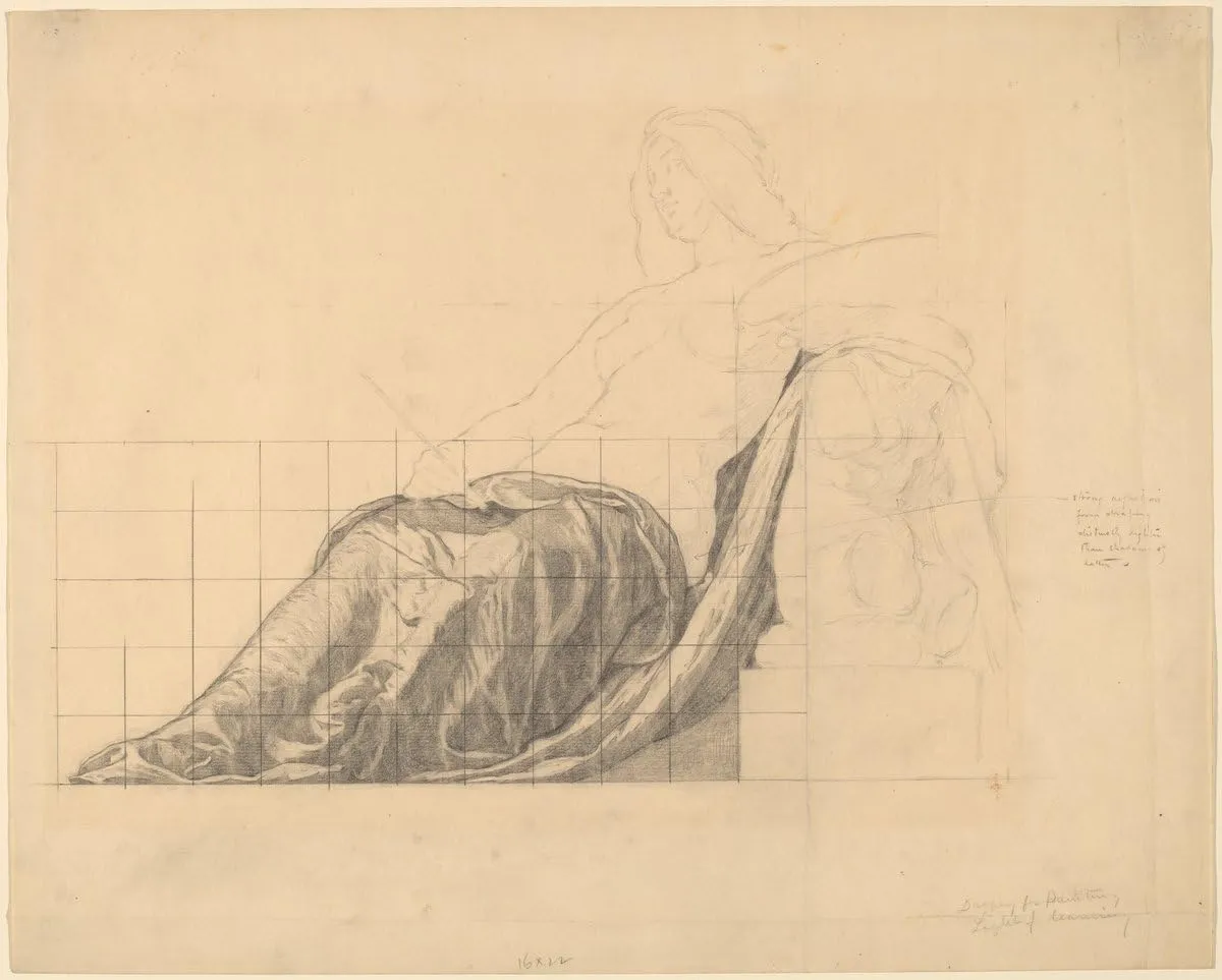 Art Print : Kenyon Cox, Drapery Study for Reclining Female Study for Painting, Historic Wall Décor : 24in x 18in