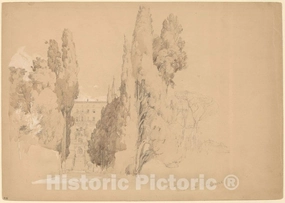 Art Print : Jasper Francis Cropsey, Villa d'Este, Tivoli, 1848, Historic Wall Décor : 44in x 30in