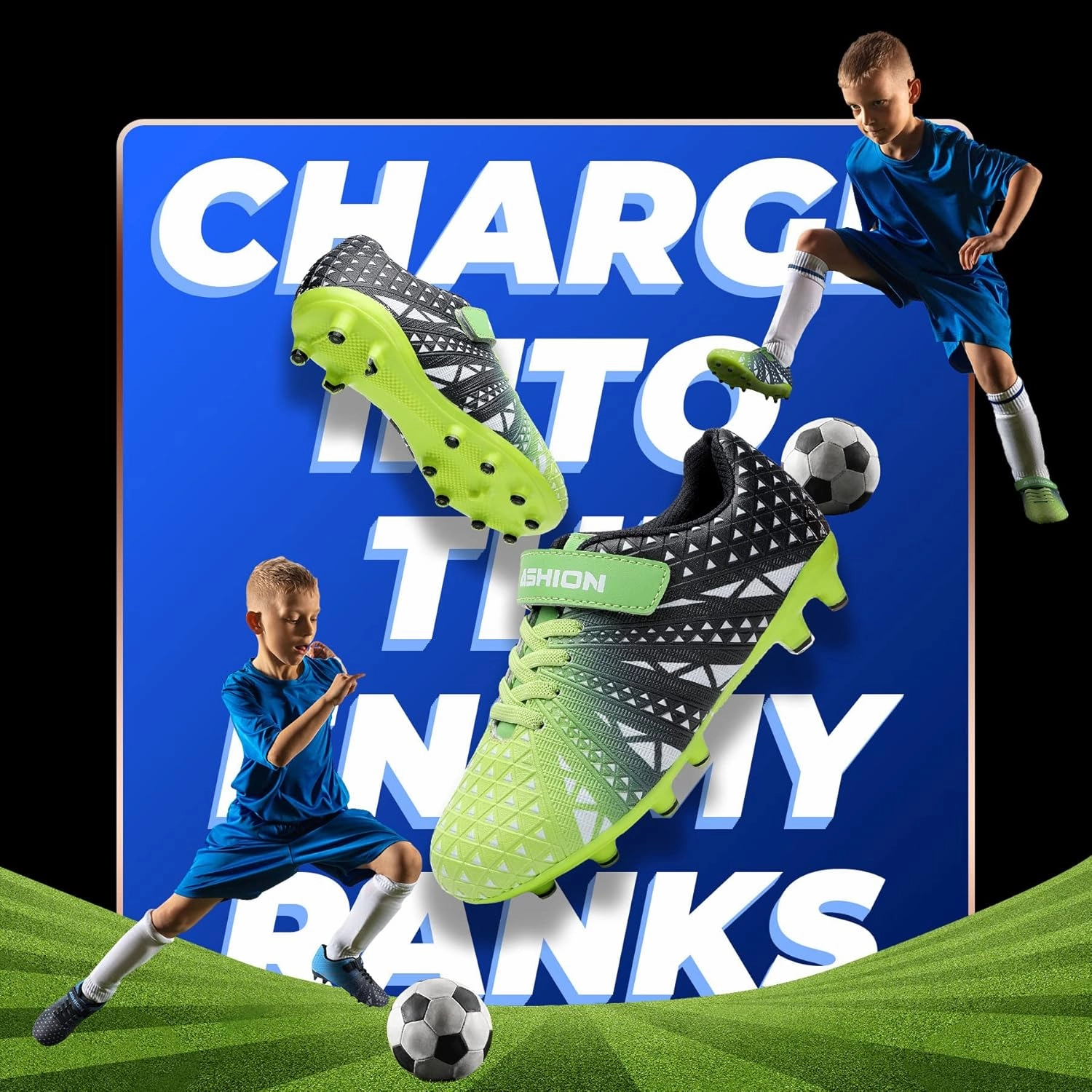 ASHION Kids Soccer Cleats Boys Girls Soccer Shoes Firm Ground Football Shoes for Indoor Outdoor Size (Little Kid/Big Kid)