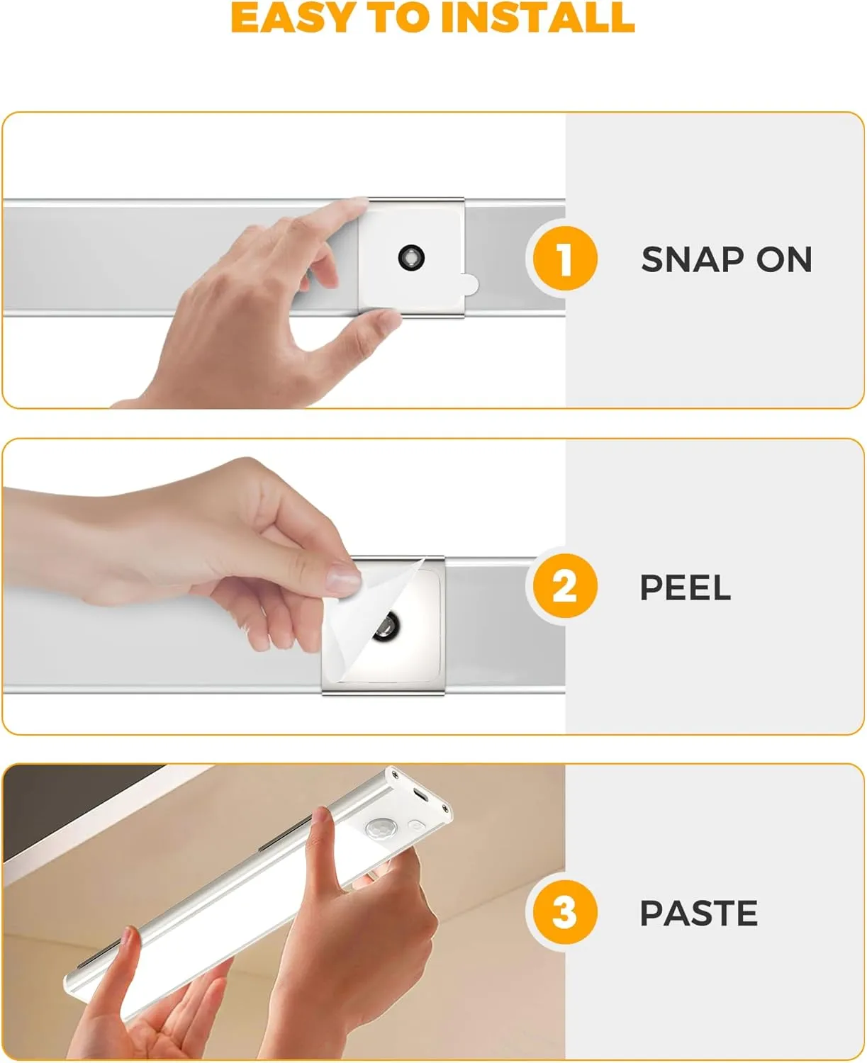 ASOKO Under Cabinet Lights Motion Sensor Light Indoor USB-C Rechargeable LED Closet Lights Battery Operated Under Cabinet Lighting Wireless Under Counter Lights for Kitchen(White,3Pack)