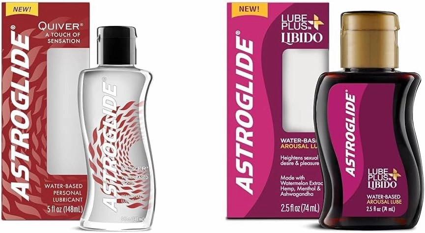 Astroglide Water Based Lube (5oz) and Lube Plus Libido (2.5oz) Tingling Sensation and Heightened Pleasure Personal Lubricants Bundle
