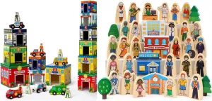 Atoylink Toddler Sorting and Stacking Toys with Magnetic Wooden Cars & Community Helpers Preschool Learning Toys Boys Girls Birthday Gifts