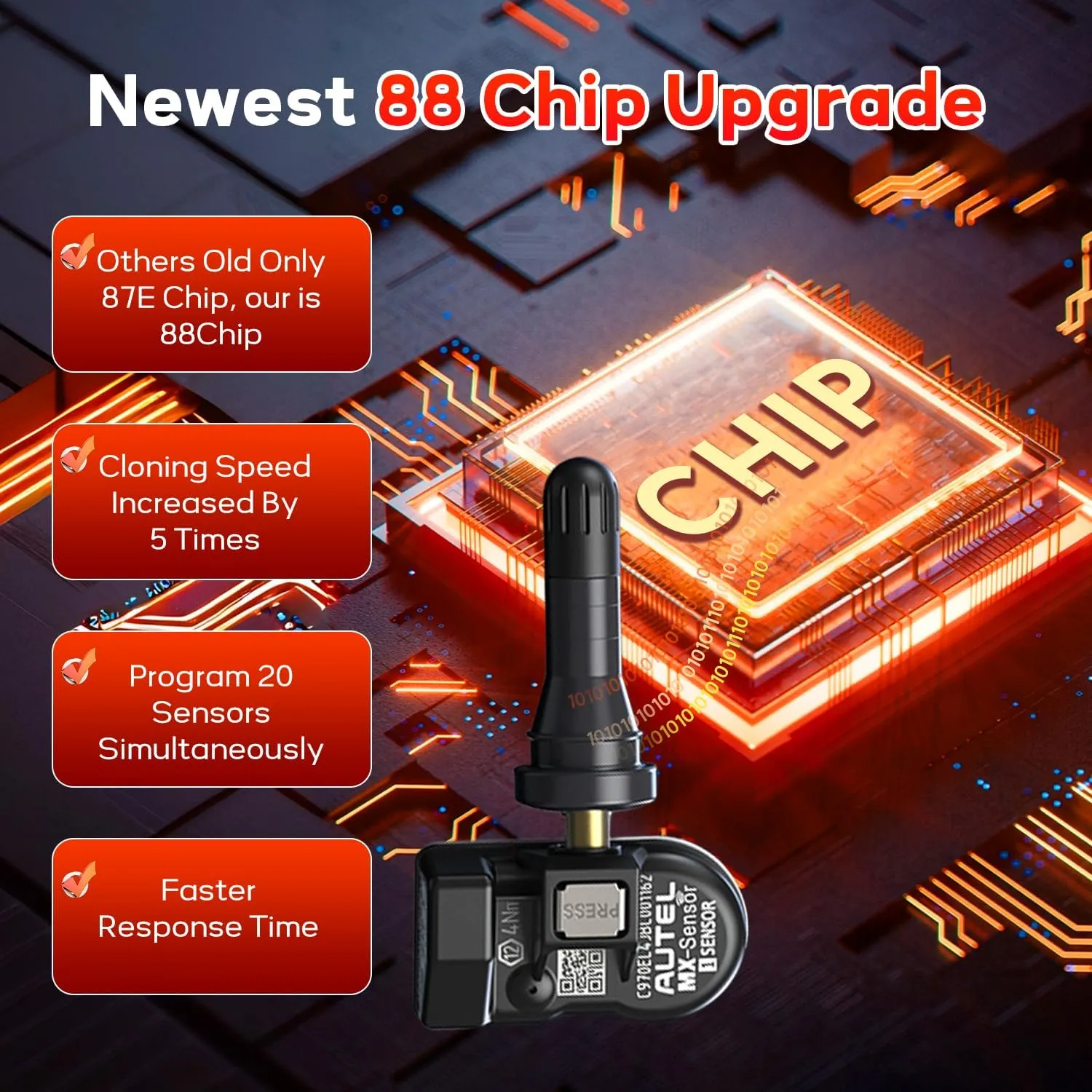 Autel TPMS Sensors, Autel MX Sensor 20pcs Pack Rubber Stem 315/433MHz TPMS Sensors Universal Tire Sensor Programmed by TPMS Tool TS401 TS408 TS508 TS601 TS608 TS900 MK808TS ITS600 ITS600Pro