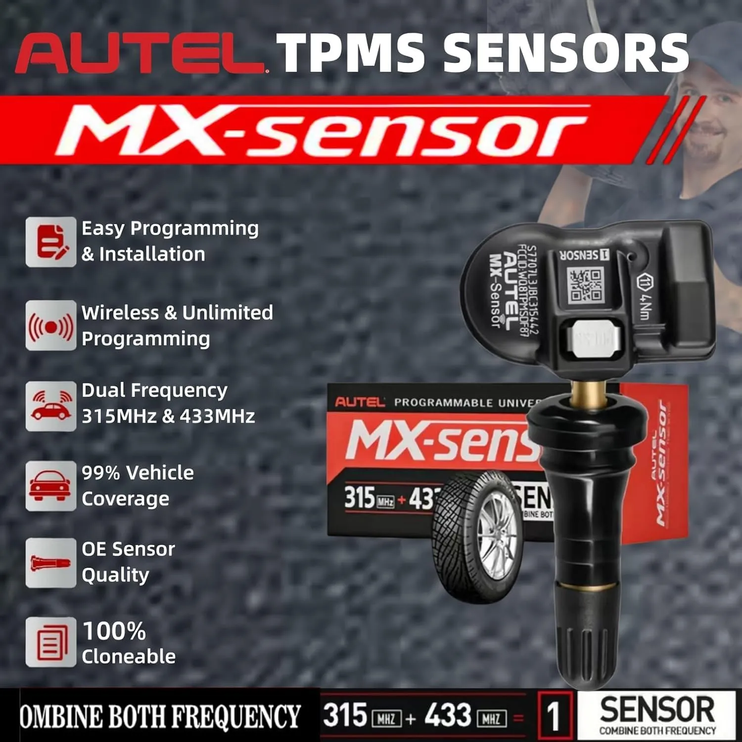 Autel TPMS Sensors, Autel MX Sensor 20pcs Pack Rubber Stem 315/433MHz TPMS Sensors Universal Tire Sensor Programmed by TPMS Tool TS401 TS408 TS508 TS601 TS608 TS900 MK808TS ITS600 ITS600Pro
