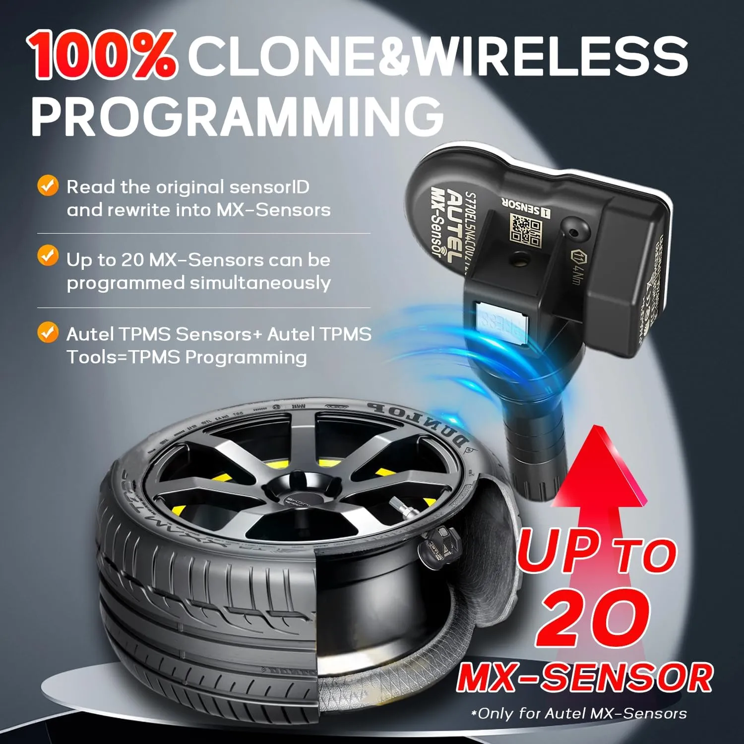 Autel TPMS Sensors, Autel MX Sensor 20pcs Pack Rubber Stem 315/433MHz TPMS Sensors Universal Tire Sensor Programmed by TPMS Tool TS401 TS408 TS508 TS601 TS608 TS900 MK808TS ITS600 ITS600Pro