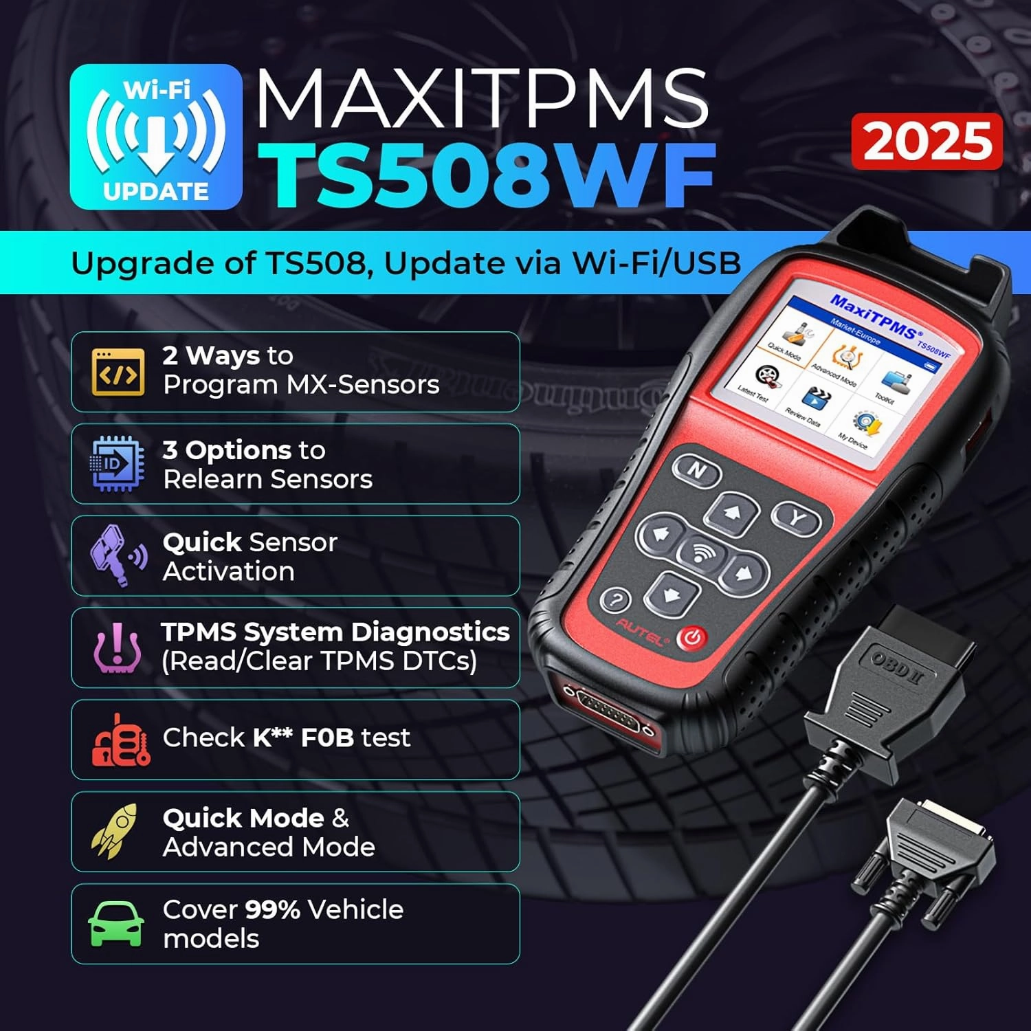 Autel MaxiTPMS TS508WF TPMS Tool, 2025 Enhanced Wi-Fi Ver. of TS508 TS501 PRO TS408S TS601, MX-Sensor TPMS Progamming Tool, TPMS Diagnosis/Reset TPMS Relearn Tool, Read/Clear TPMS DTCs