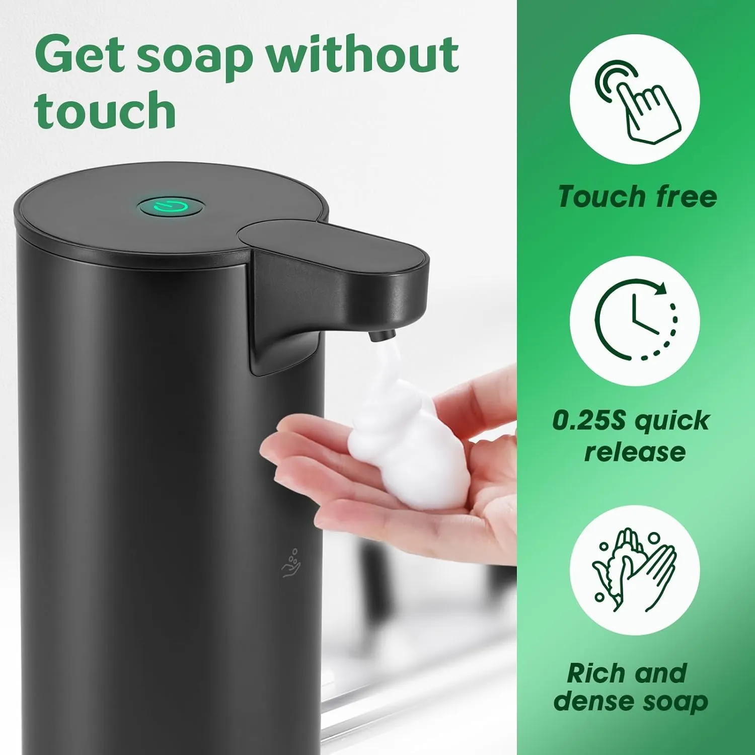 Automatic Hand Soap Dispenser Touchless: Foaming Soap Dispenser Stainless Steel - Free Touch Electric Soap Dispenser Rechargeable with Sensor for Bathroom, Commercial (Black)