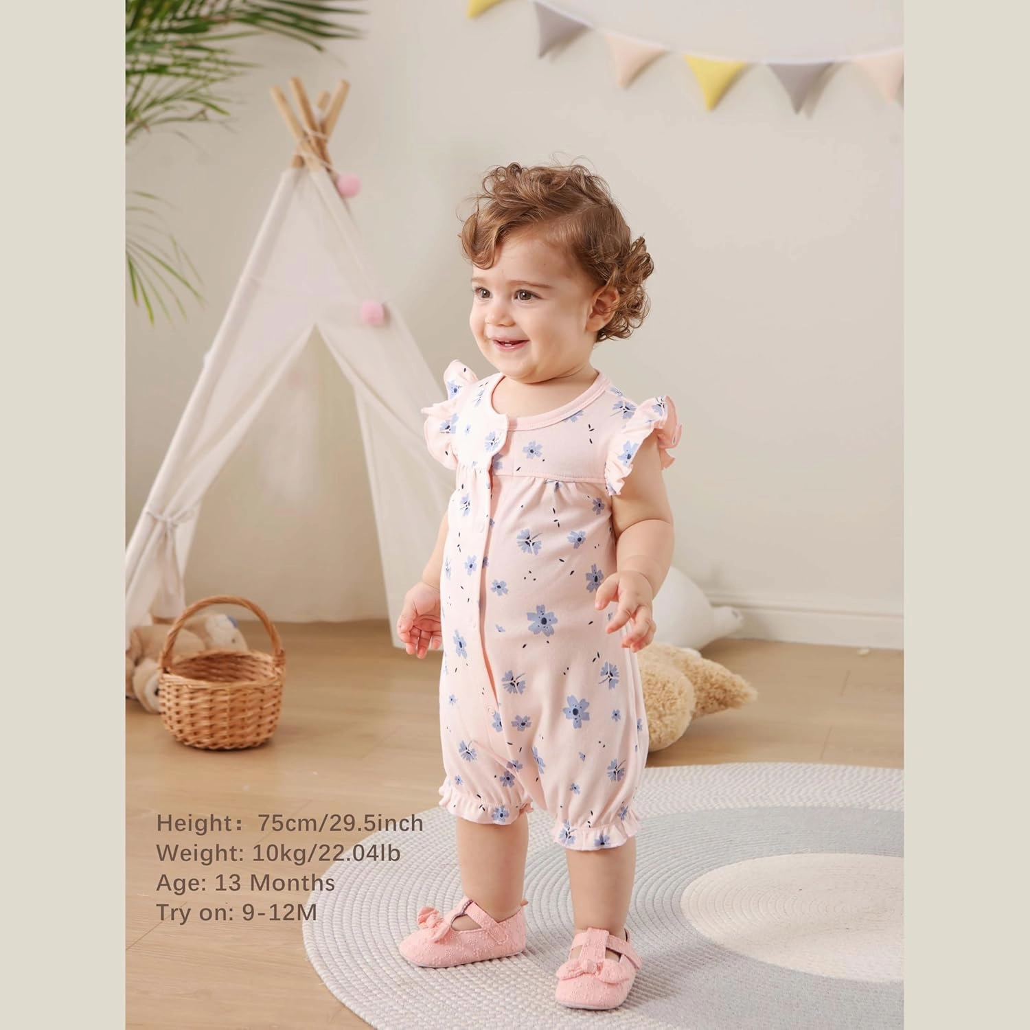 Baby Infant Girls Ruffled Sleeve Jumpsuit Dress Set Toddler Girls One-Piece Cotton Outfits