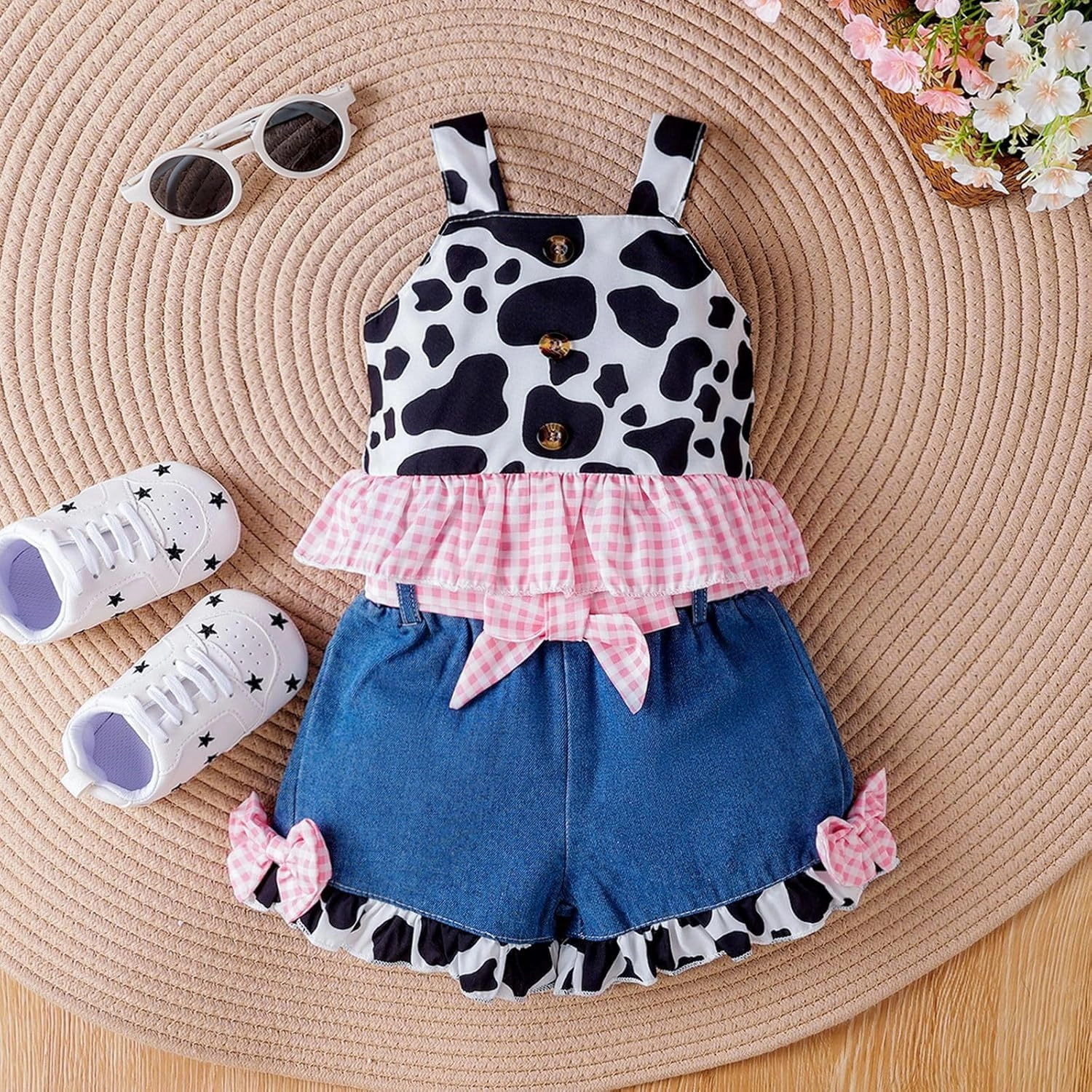 Baby Toddler Girls Floral Short Sleeve Tops Jeans Shorts Clothes Set Kids Girl Summer Outfits 1-6T