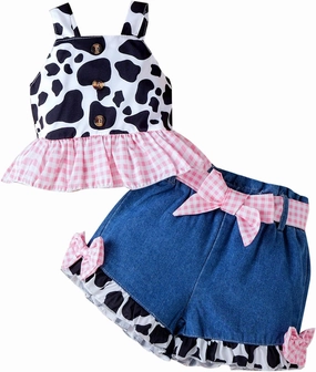 Baby Toddler Girls Floral Short Sleeve Tops Jeans Shorts Clothes Set Kids Girl Summer Outfits 1-6T