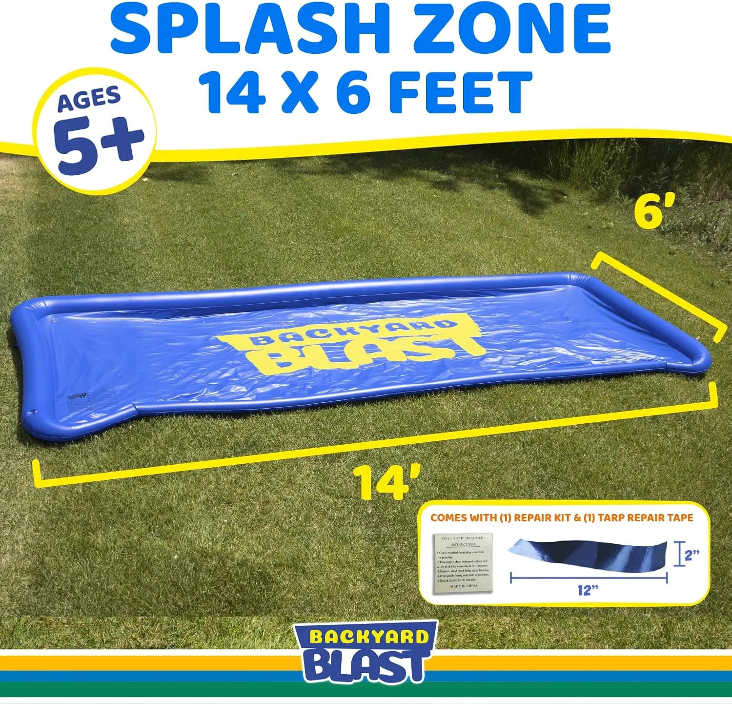 BACKYARD BLAST 14’ x 6’ Splash Zone, Water Slide Splash Pad Accessory