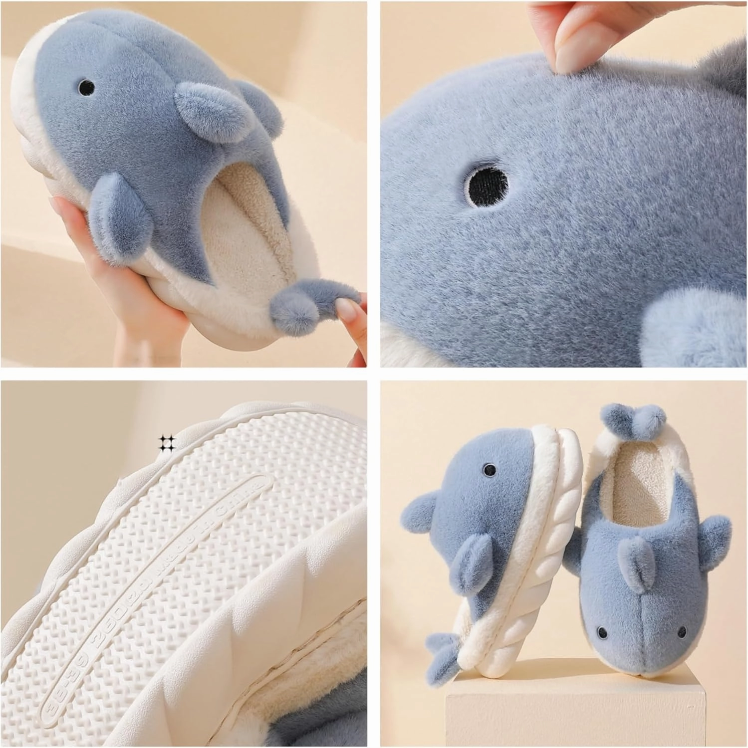 Baiyuruodie Cartoon animal shark cotton slippers, winter indoor and outdoor women's slippers, holiday gifts